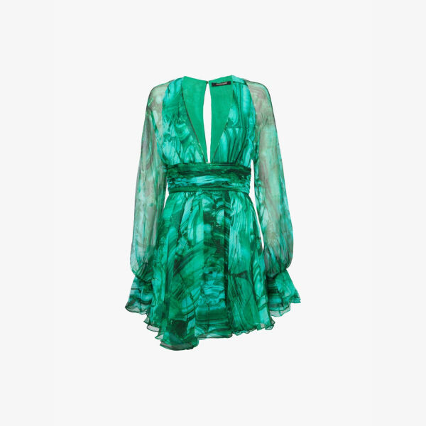 Мини-Платье из шелка с глубоким вырезом и абстрактным узором Roberto Cavalli, зеленый
Мини-Платье из шелка с глубоким вырезом и абстрактным узором Roberto Cavalli, зеленый