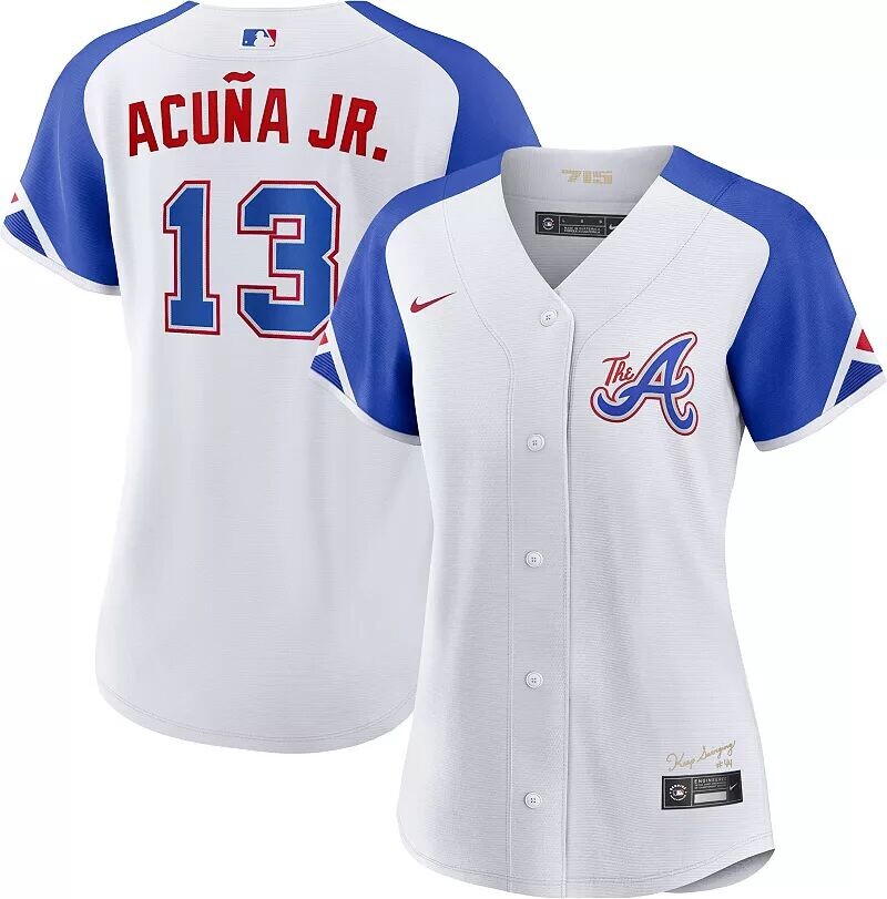 Женская футболка Nike Atlanta Braves 2023 City Connect Ronald Acuña Jr. #13 Cool Base
Женская футболка Nike Atlanta Braves 2023 City Connect Ronald Acuña Jr. #13 Cool Base