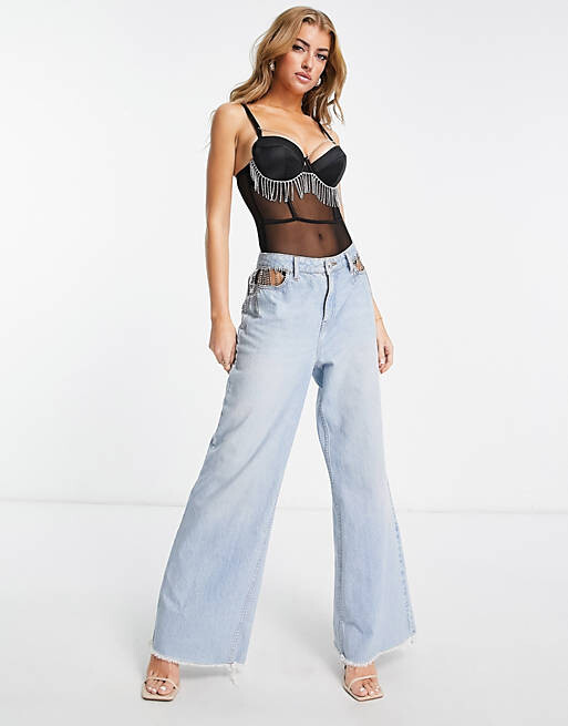 Черное боди из атласа и сетки на косточках с бахромой из страз ASOS DESIGN Fuller Bust Crystal
Черное боди из атласа и сетки на косточках с бахромой из страз ASOS DESIGN Fuller Bust Crystal