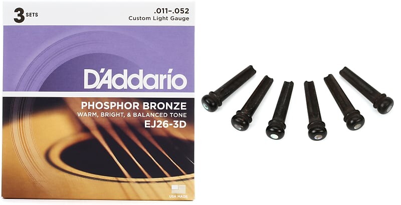 Струны для акустической гитары D'Addario EJ26 из фосфористой бронзы — .011–.052 Custom Light (3 шт.) в комплекте с бриджевыми штифтами Taylor Ebony с точками Abalone D'Addario + Taylor EJ26-3D=1 7251=1
Струны для акустической гитары D'Addario EJ26 из фосфористой бронзы — .011–.052 Custom Light (3 шт.) в комплекте с бриджевыми штифтами Taylor Ebony с точками Abalone D'Addario + Taylor EJ26-3D=1 7251=1