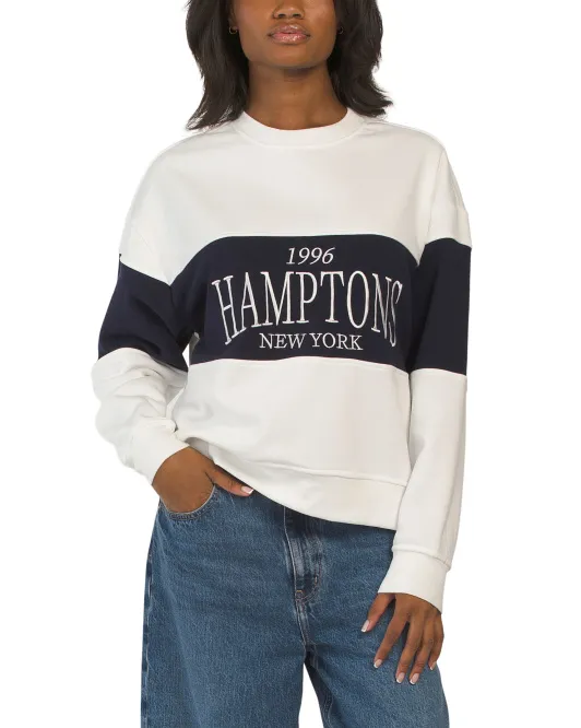 Толстовка с длинными рукавами и вышивкой в стиле колор-блок Hamptons Better Together, синий/белый 
Толстовка с длинными рукавами и вышивкой в стиле колор-блок Hamptons Better Together, синий/белый