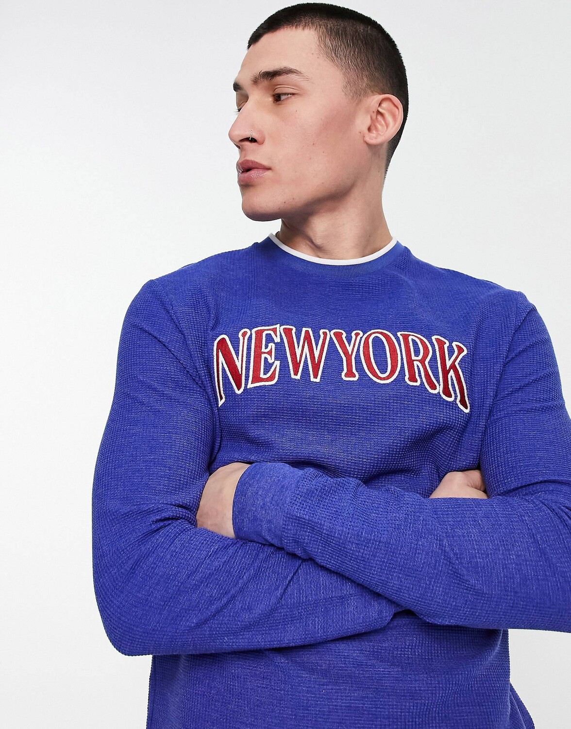 Синяя вафельная футболка с длинным рукавом и принтом Нью-Йорка ASOS DESIGN, Синий
Синяя вафельная футболка с длинным рукавом и принтом Нью-Йорка ASOS DESIGN, Синий