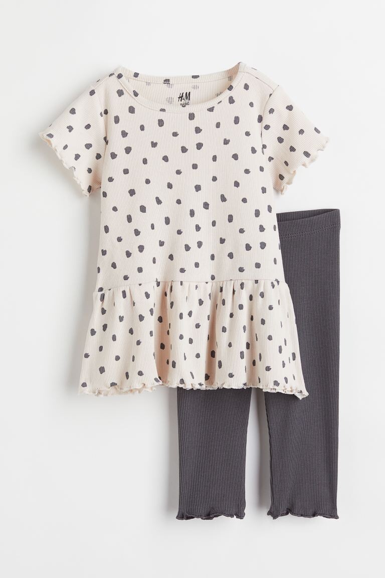Комплект из 2 предметов из хлопкового трикотажа в рубчик H&M, темно-серый/горошек
Комплект из 2 предметов из хлопкового трикотажа в рубчик H&M, темно-серый/горошек