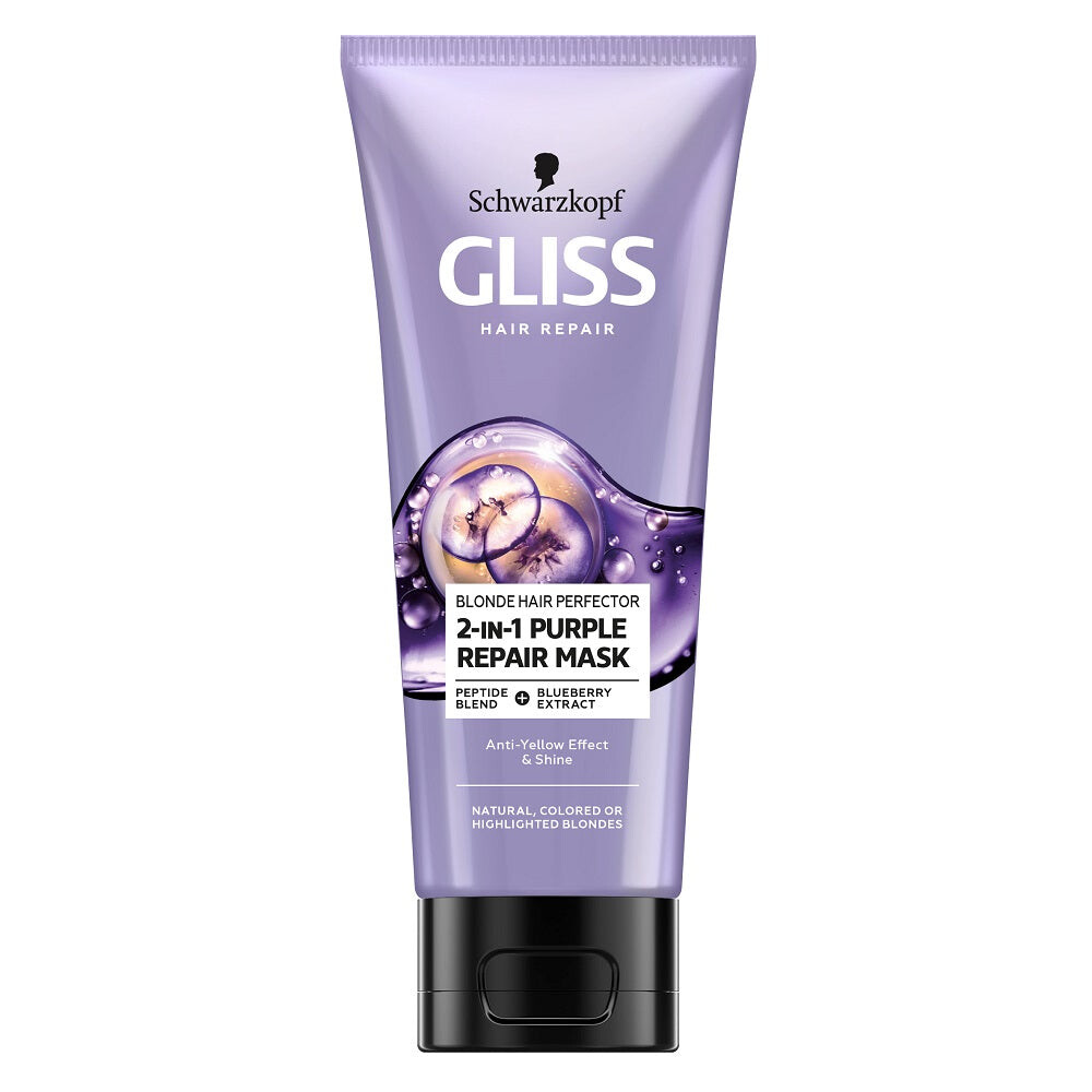 Gliss Blonde Hair Perfector 2-в-1 Фиолетовая восстанавливающая маска-маска для натуральных окрашенных или обесцвеченных светлых волос 200мл
Gliss Blonde Hair Perfector 2-в-1 Фиолетовая восстанавливающая маска-маска для натуральных окрашенных или обесцвеченных светлых волос 200мл