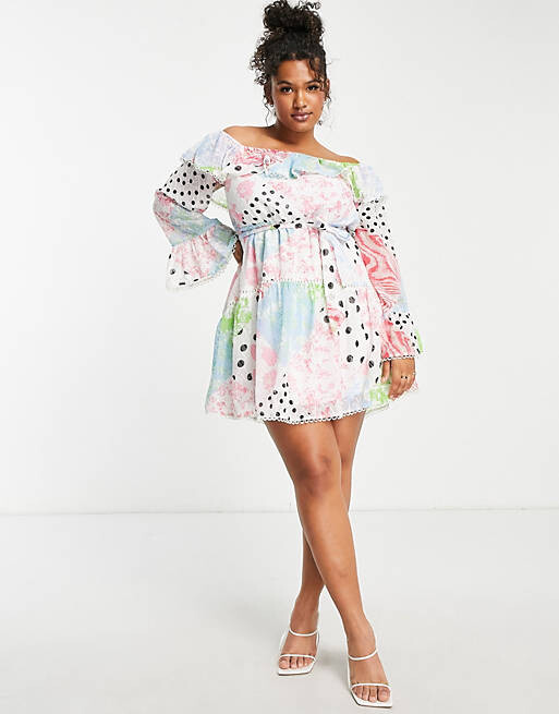 Платье мини с открытыми плечами и кружевными вставками ASOS DESIGN Curve в лоскутном принте
Платье мини с открытыми плечами и кружевными вставками ASOS DESIGN Curve в лоскутном принте
