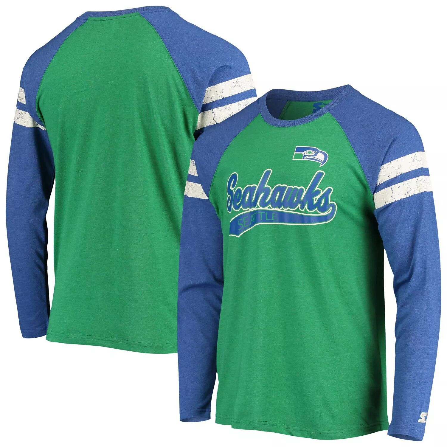 Мужская зеленая/королевская футболка Tri-Blend Seattle Seahawks Throwback League реглан с длинными рукавами Starter
Мужская зеленая/королевская футболка Tri-Blend Seattle Seahawks Throwback League реглан с длинными рукавами Starter