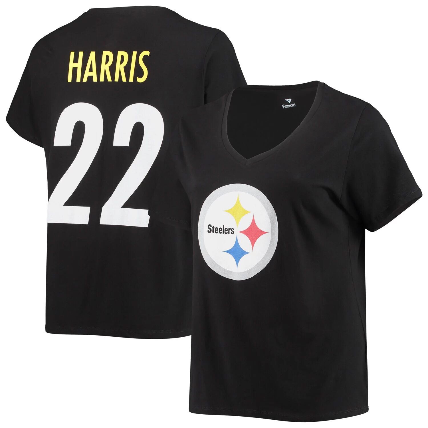Женская футболка Fanatics с логотипом Najee Harris Black Pittsburgh Steelers размера плюс, имя и номер игрока, футболка с v-образным вырезом Fanatics
Женская футболка Fanatics с логотипом Najee Harris Black Pittsburgh Steelers размера плюс, имя и номер игрока, футболка с v-образным вырезом Fanatics