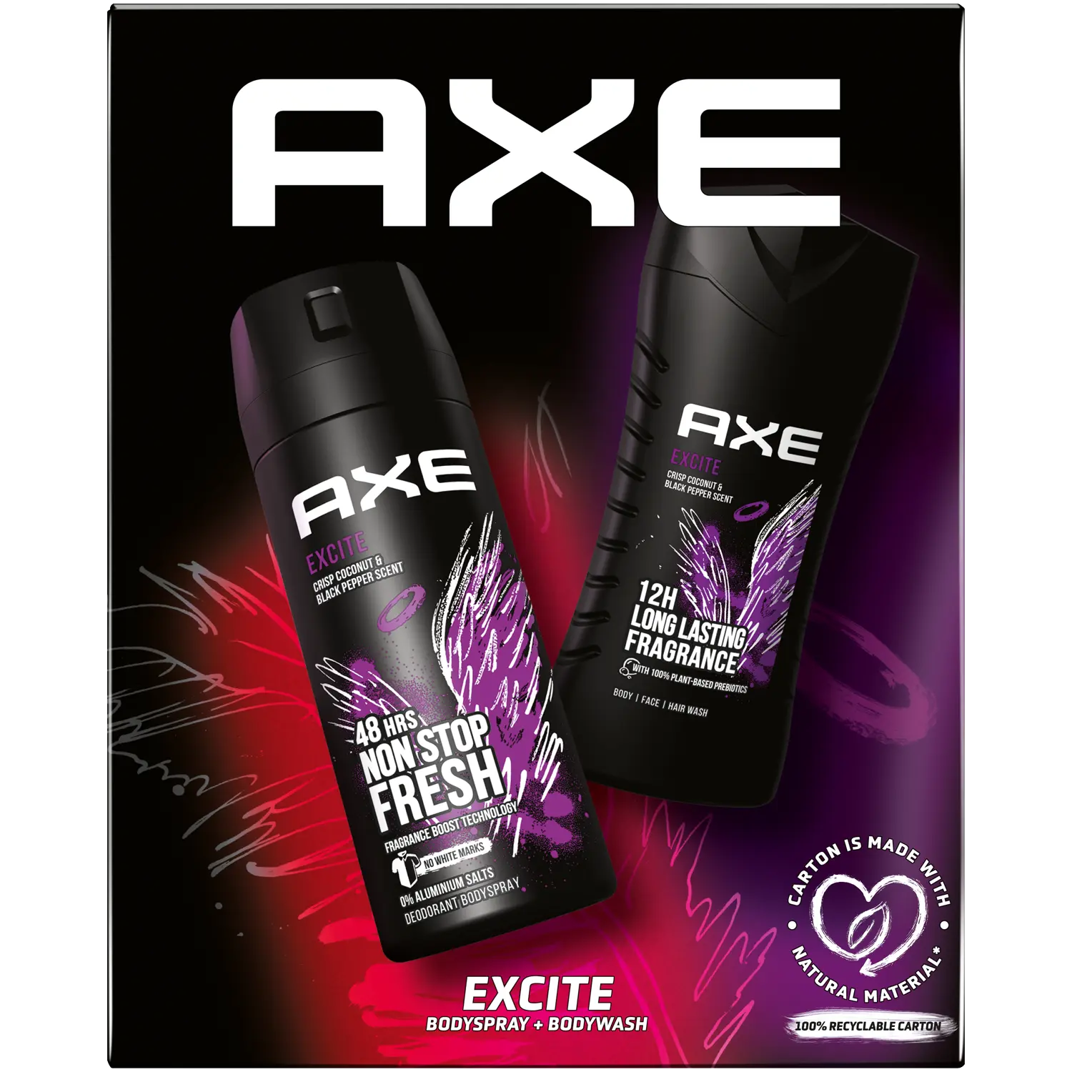 Axe Excite набор: гель для душа, 250 мл + парфюмированный дезодорант для тела, 150 мл
Axe Excite набор: гель для душа, 250 мл + парфюмированный дезодорант для тела, 150 мл