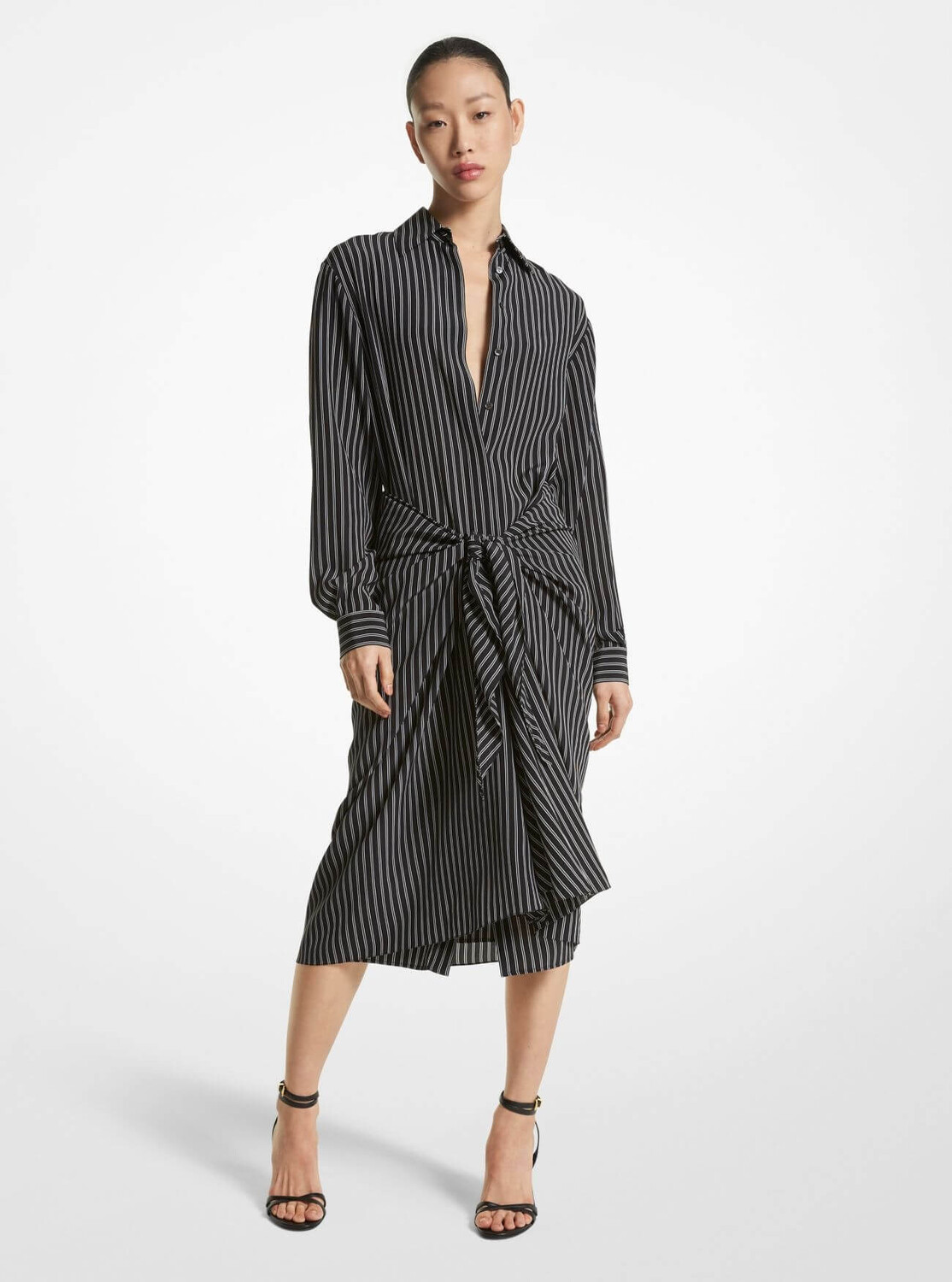 Платье-рубашка Michael Kors Striped Organic Silk Crepe De Chine Sarong, черный/белый
Платье-рубашка Michael Kors Striped Organic Silk Crepe De Chine Sarong, черный/белый