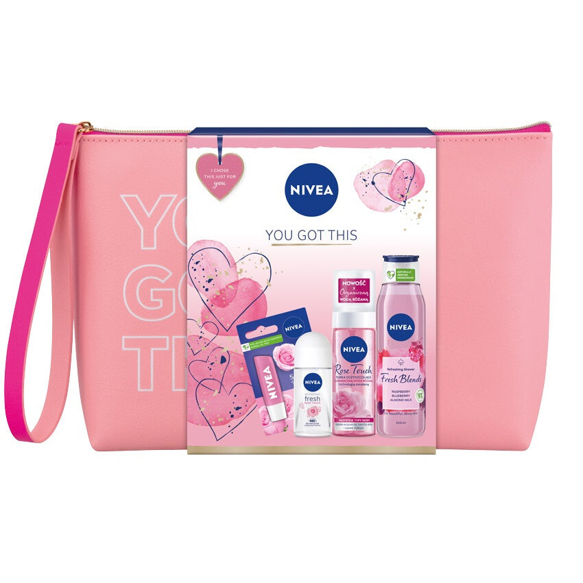 Nivea Набор You Got This Роликовый антиперспирант Fresh Rose Touch 50мл + Гель для душа Fresh Blends Малина и Черника 300мл + Губная помада Soft Rose 4.8г + Пенка для умывания Rose Touch 150мл + косметичка
Nivea Набор You Got This Роликовый антиперспирант Fresh Rose Touch 50мл + Гель для душа Fresh Blends Малина и Черника 300мл + Губная помада Soft Rose 4.8г + Пенка для умывания Rose Touch 150мл + косметичка
