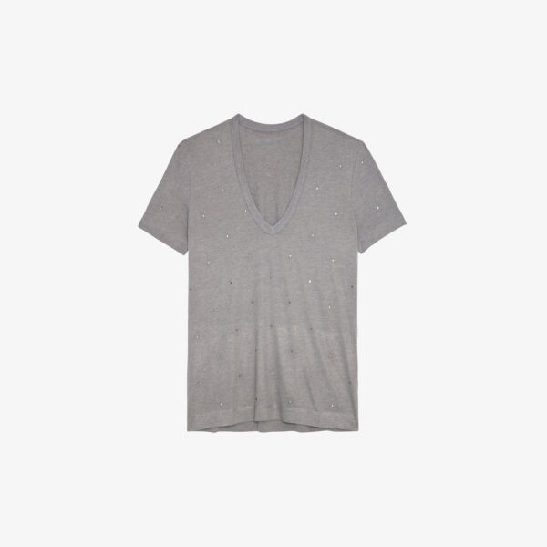 Тканая футболка с короткими рукавами Wassa, украшенная стразами Zadig&Voltaire, цвет gris moyen
Тканая футболка с короткими рукавами Wassa, украшенная стразами Zadig&Voltaire, цвет gris moyen