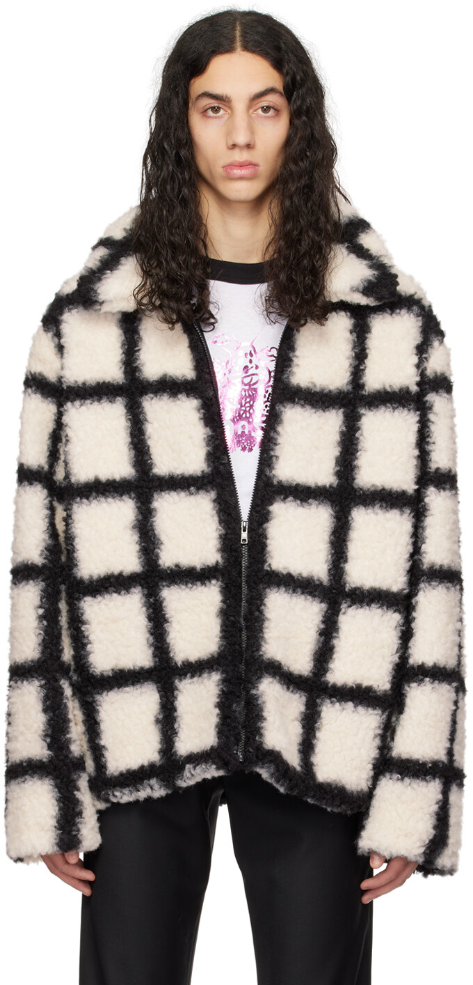 Эксклюзивная бело-черная куртка из искусственного меха SSENSE Windowpane Anna Sui
Эксклюзивная бело-черная куртка из искусственного меха SSENSE Windowpane Anna Sui