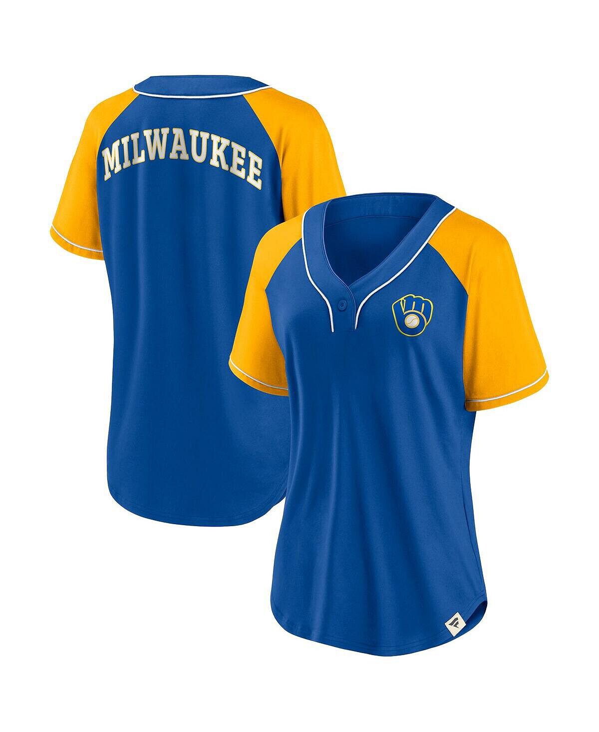 Женская футболка с v-образным вырезом и фирменным логотипом Royal Milwaukee Brewers Bunt реглан Fanatics
Женская футболка с v-образным вырезом и фирменным логотипом Royal Milwaukee Brewers Bunt реглан Fanatics