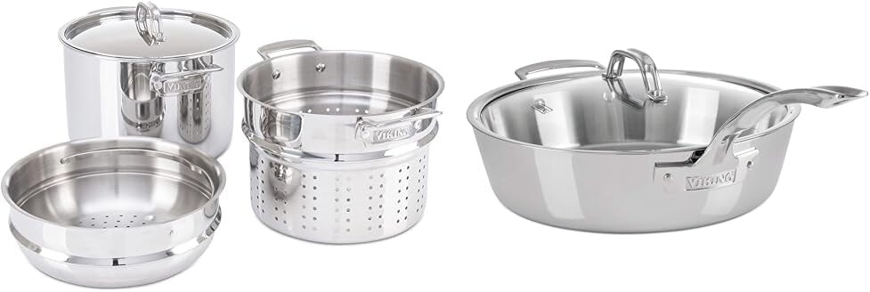 Кастрюля для макарон Viking Culinary, трехслойная нержавеющая сталь, 8 литров, включает в себя вставку для пасты, пароварку и современный кулинарный сотейник из 3-слойной нержавеющей стали, 4,8 литра
Кастрюля для макарон Viking Culinary, трехслойная нержавеющая сталь, 8 литров, включает в себя вставку для пасты, пароварку и современный кулинарный сотейник из 3-слойной нержавеющей стали, 4,8 литра