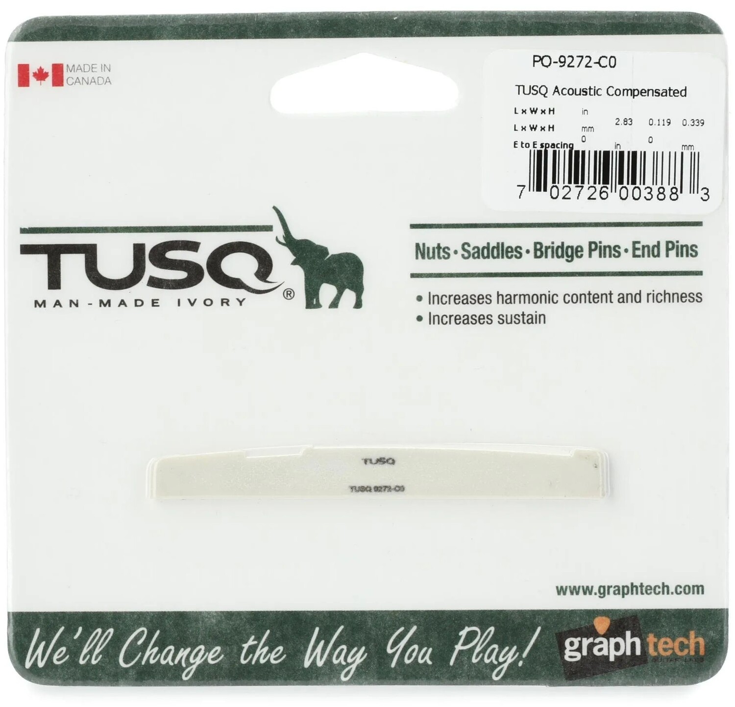 Graph Tech PQ-9272-C0 TUSQ Компенсированное седло для акустической гитары 72 x 3 мм
Graph Tech PQ-9272-C0 TUSQ Компенсированное седло для акустической гитары 72 x 3 мм