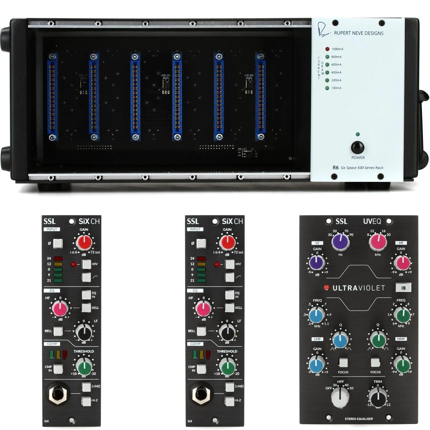Двухканальная полоса SiX серии Solid State Logic 500 и комплект эквалайзера UltraViolet
Двухканальная полоса SiX серии Solid State Logic 500 и комплект эквалайзера UltraViolet
