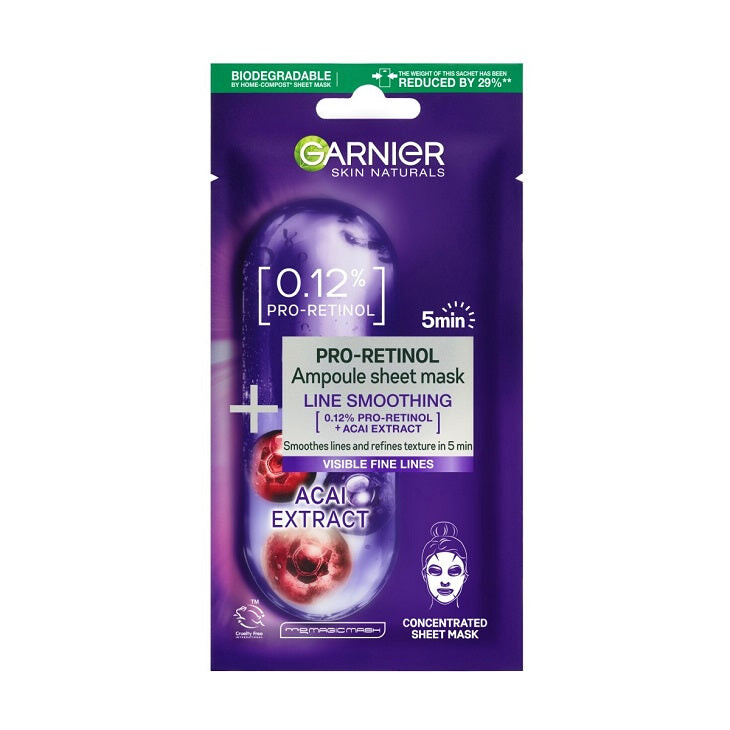 Garnier Pro-Retinol Ampoule Sheet Mask разглаживающая ампула в маске на ткани с про-ретинолом 19г
Garnier Pro-Retinol Ampoule Sheet Mask разглаживающая ампула в маске на ткани с про-ретинолом 19г