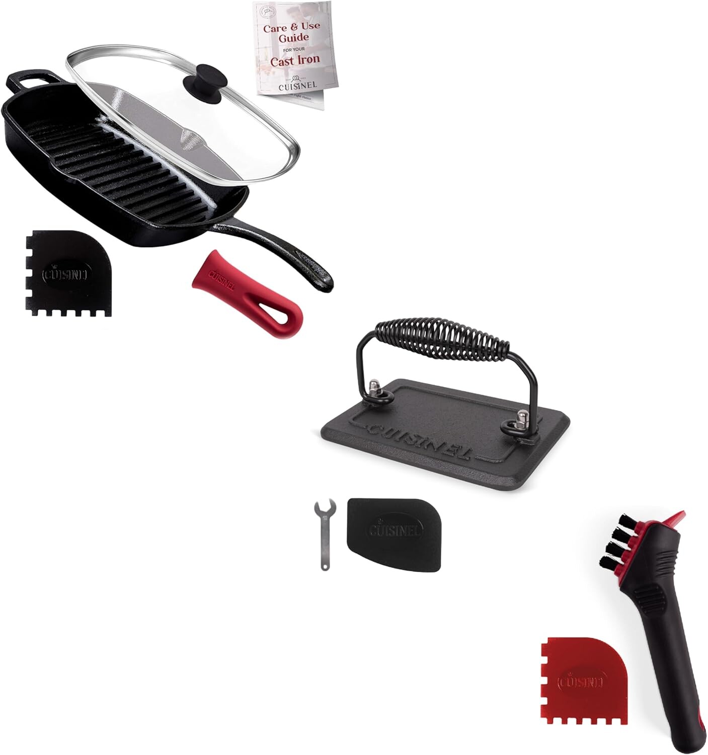 Чугунная сковорода для гриля Cuisinel + пресс для гриля + щетка для чистки + скребки - набор для гриля для барбекю с аксессуарами
Чугунная сковорода для гриля Cuisinel + пресс для гриля + щетка для чистки + скребки - набор для гриля для барбекю с аксессуарами