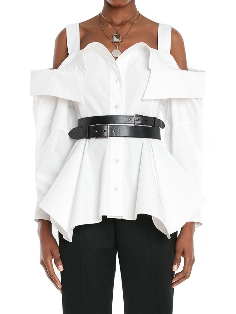 Хлопковый топ с баской в стиле деконструированный узор Alexander Mcqueen, цвет Optic White
Хлопковый топ с баской в стиле деконструированный узор Alexander Mcqueen, цвет Optic White