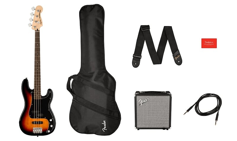 Squier Affinity Series Precision Bass PJ Pack, Laurel Fingerboard 3-Color Sunburst, сумка, Rumble Amp Fender
Squier Affinity Series Precision Bass PJ Pack, Laurel Fingerboard 3-Color Sunburst, сумка, Rumble Amp Fender