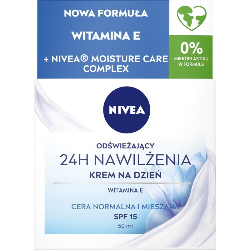 Nivea 24H Увлажняющий освежающий дневной крем SPF15 для нормальной и комбинированной кожи 50мл
Nivea 24H Увлажняющий освежающий дневной крем SPF15 для нормальной и комбинированной кожи 50мл