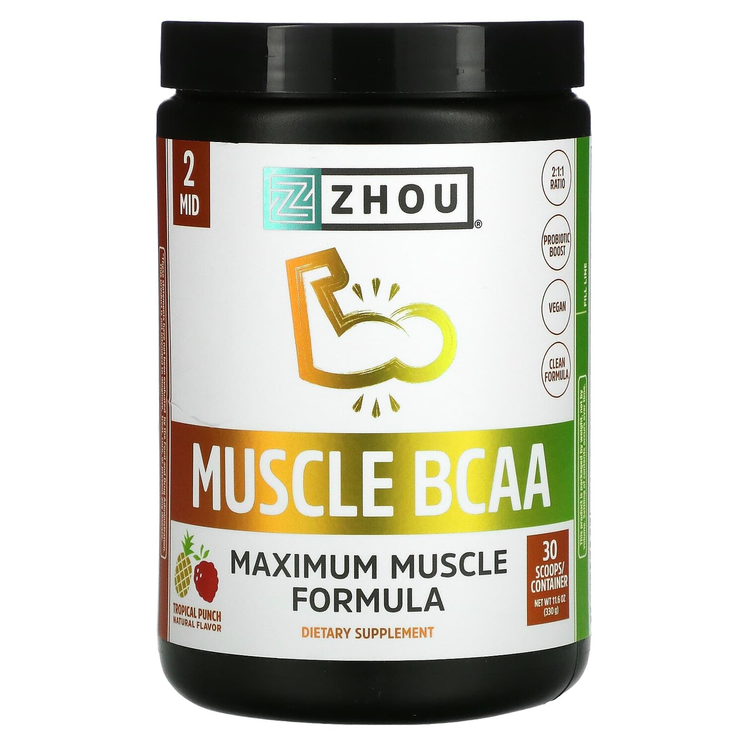 Muscle BCAA, Maximum Muscle Formula, Tropical Punch, 330 г (11,6 унции), Zhou Nutrition
Muscle BCAA, Maximum Muscle Formula, Tropical Punch, 330 г (11,6 унции), Zhou Nutrition
