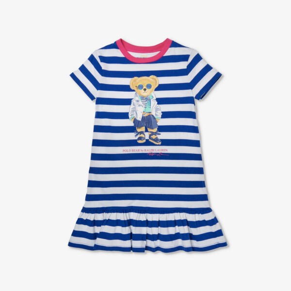 Платье из хлопкового трикотажа в полоску с медвежьим принтом 2-6 лет Polo Ralph Lauren, синий
Платье из хлопкового трикотажа в полоску с медвежьим принтом 2-6 лет Polo Ralph Lauren, синий