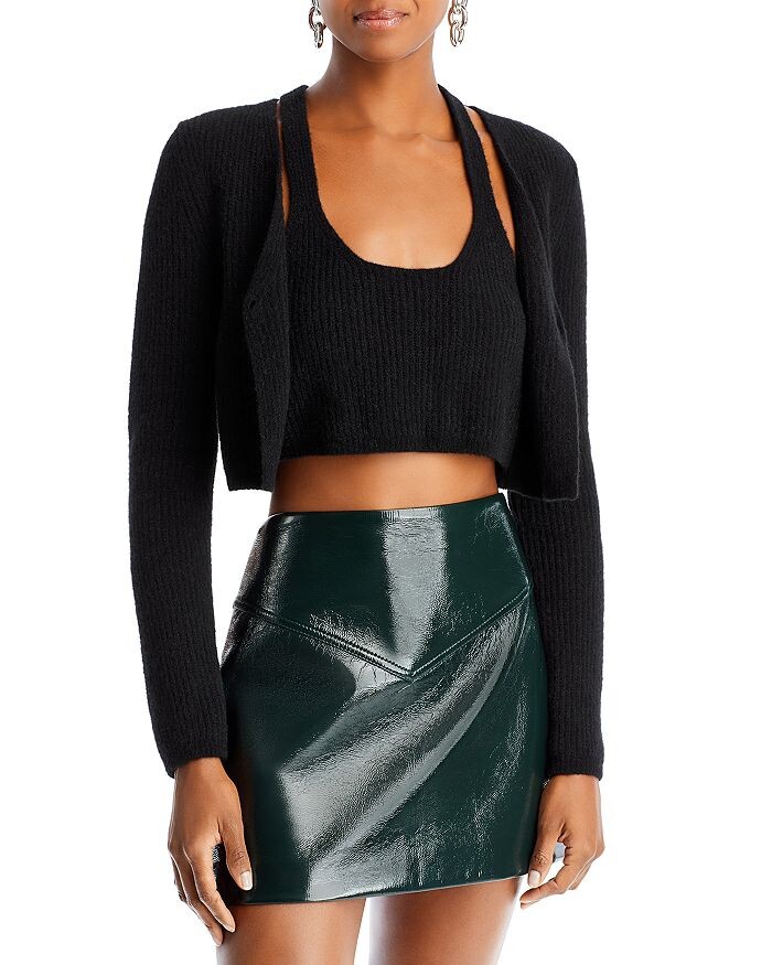 Комбинированный свитер с укороченным кардиганом с лямкой на шее alexanderwang.t, Коричневый
Комбинированный свитер с укороченным кардиганом с лямкой на шее alexanderwang.t, Коричневый