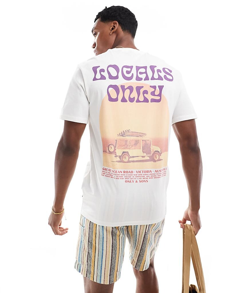 ONLY & SONS – белая футболка стандартного кроя с принтом «Locals Only» на спине
ONLY & SONS – белая футболка стандартного кроя с принтом «Locals Only» на спине