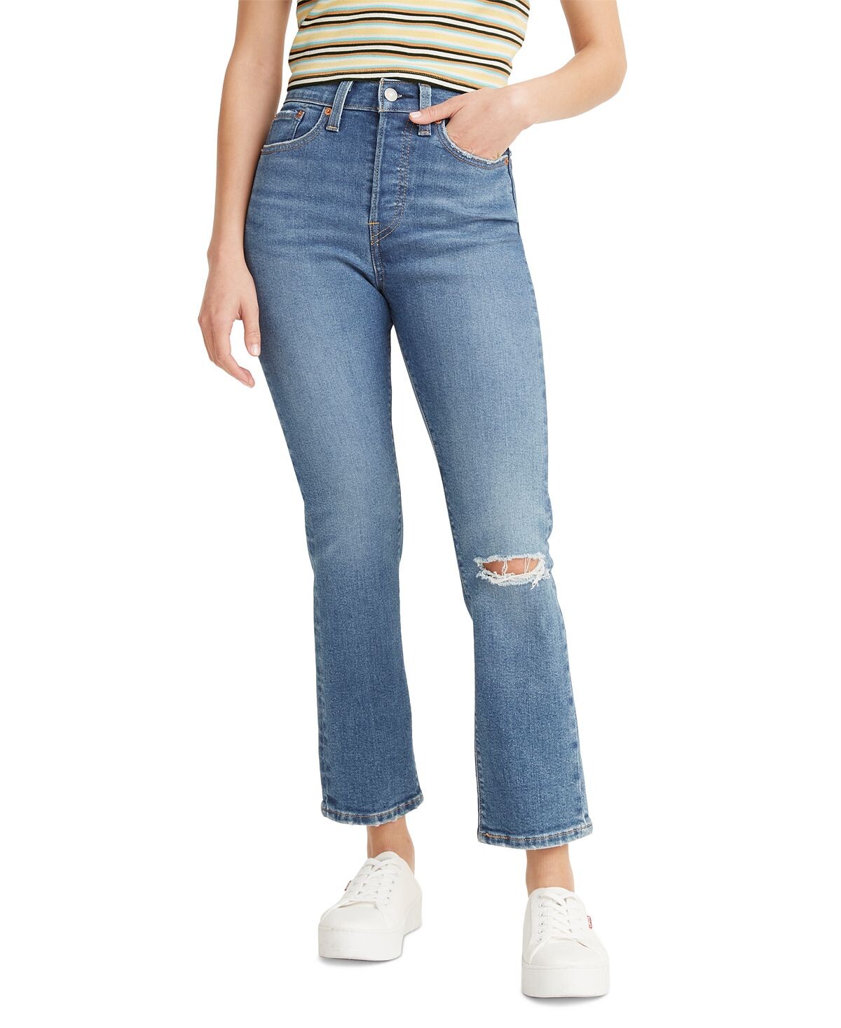Женские укороченные джинсы прямого кроя с высокой посадкой на танкетке Levi's
Женские укороченные джинсы прямого кроя с высокой посадкой на танкетке Levi's