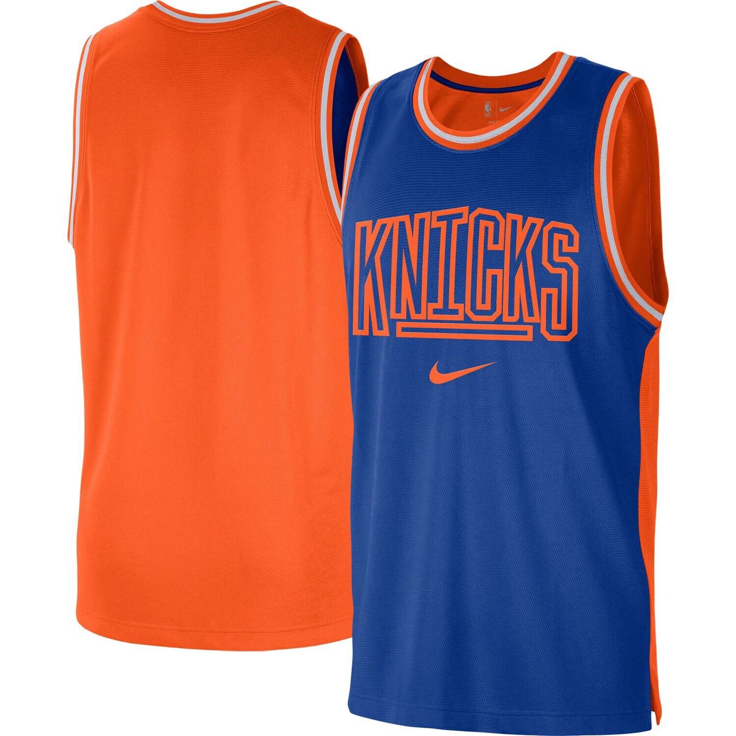 Мужская синяя/оранжевая сетчатая майка New York Knicks Courtside Versus Force Split DNA Performance Nike
Мужская синяя/оранжевая сетчатая майка New York Knicks Courtside Versus Force Split DNA Performance Nike
