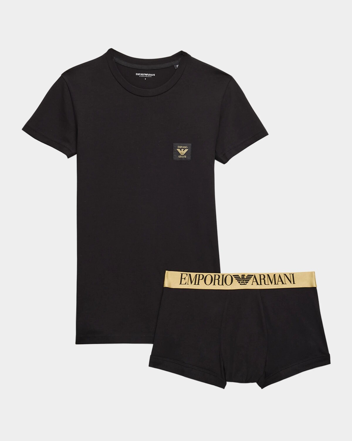 Мужской комплект из футболки и плавок с блестящим логотипом Emporio Armani, черный
Мужской комплект из футболки и плавок с блестящим логотипом Emporio Armani, черный