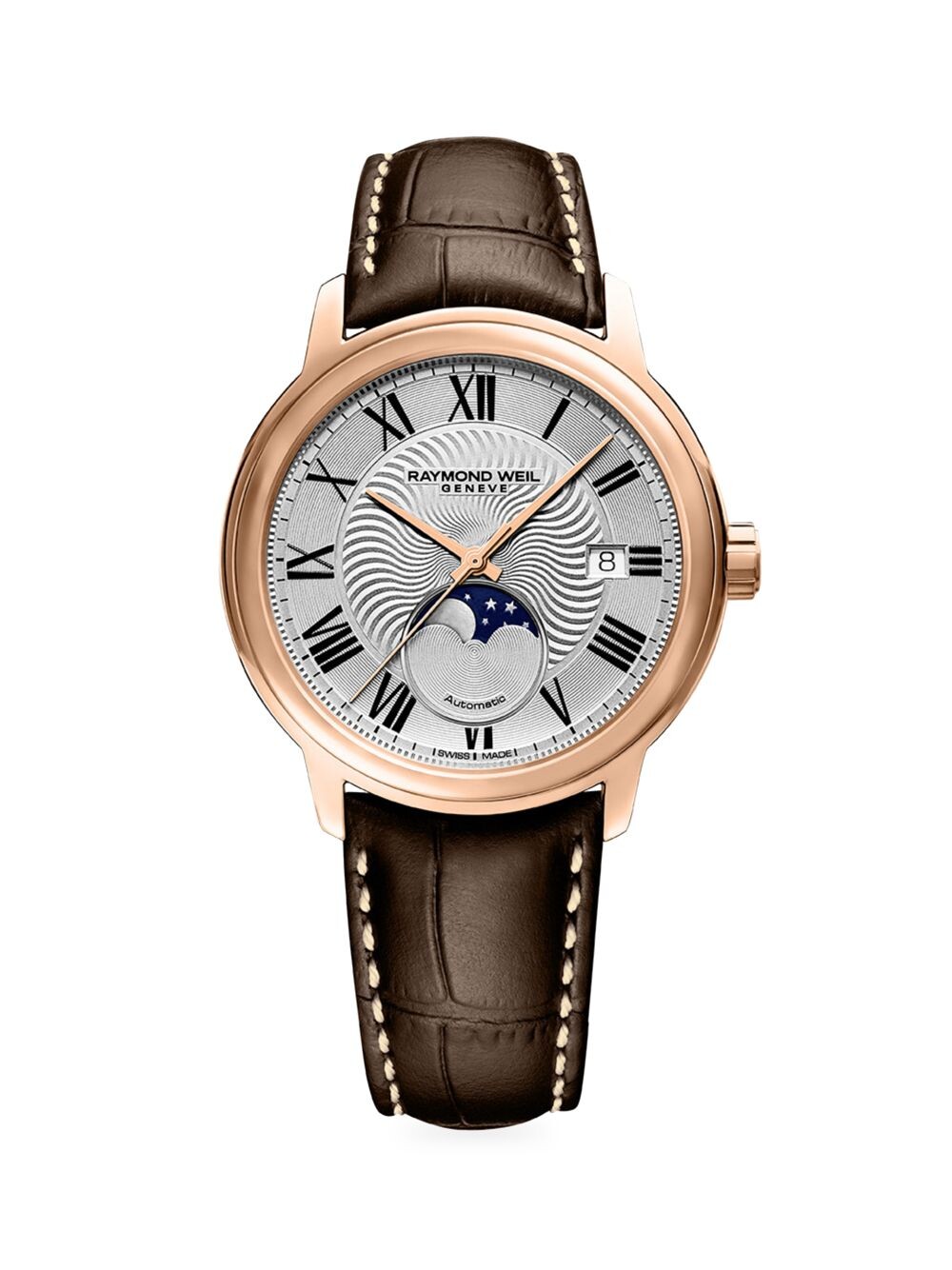 Часы Maestro Moonphase из розового золота с кожаным ремешком Raymond Weil, серебряный
Часы Maestro Moonphase из розового золота с кожаным ремешком Raymond Weil, серебряный