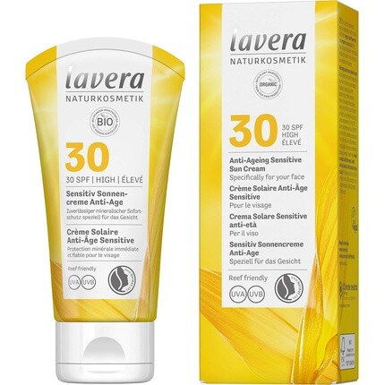 Антивозрастной солнцезащитный крем для чувствительной кожи Spf 30, натуральная косметика, сертифицированная для веганов, 50 мл, Lavera
Антивозрастной солнцезащитный крем для чувствительной кожи Spf 30, натуральная косметика, сертифицированная для веганов, 50 мл, Lavera