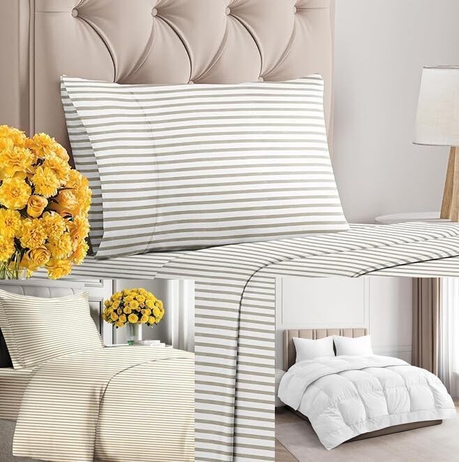 Комплект постельного белья CGK Unlimited Beige Stripes из 2 простыней с пуховым одеялом и одеялом (двойной размер) — комплект постельного белья включает в себя простыню
Комплект постельного белья CGK Unlimited Beige Stripes из 2 простыней с пуховым одеялом и одеялом (двойной размер) — комплект постельного белья включает в себя простыню