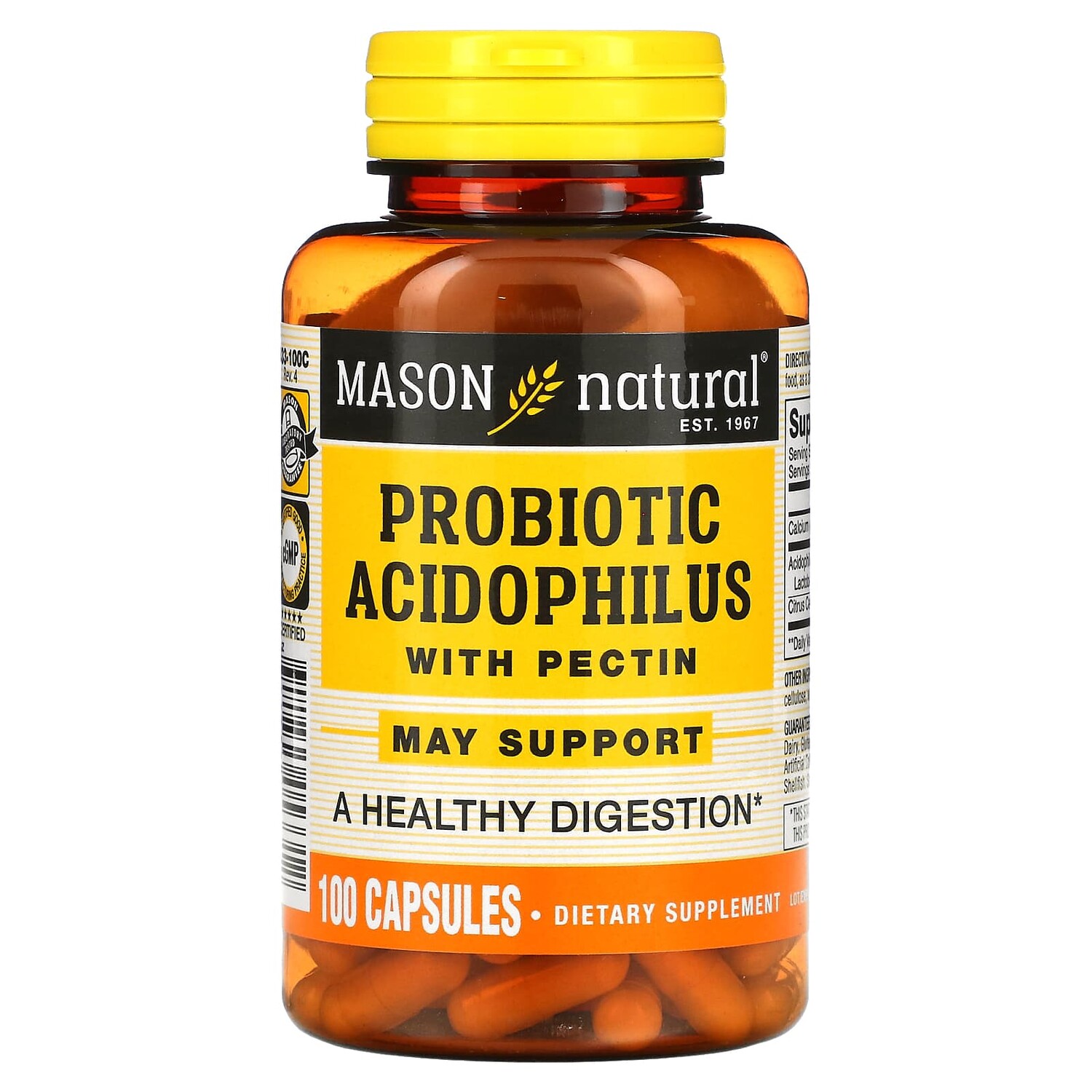 Пробиотик с ацидофильными лактобактериями Acidophilus с пектином, 100 капсул, Mason Natural
Пробиотик с ацидофильными лактобактериями Acidophilus с пектином, 100 капсул, Mason Natural
