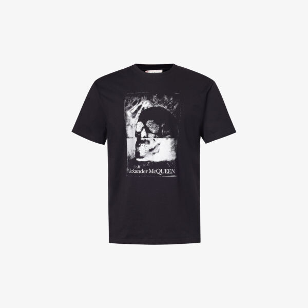 Футболка из хлопкового джерси с круглым вырезом и фирменным принтом Alexander Mcqueen, черный
Футболка из хлопкового джерси с круглым вырезом и фирменным принтом Alexander Mcqueen, черный
