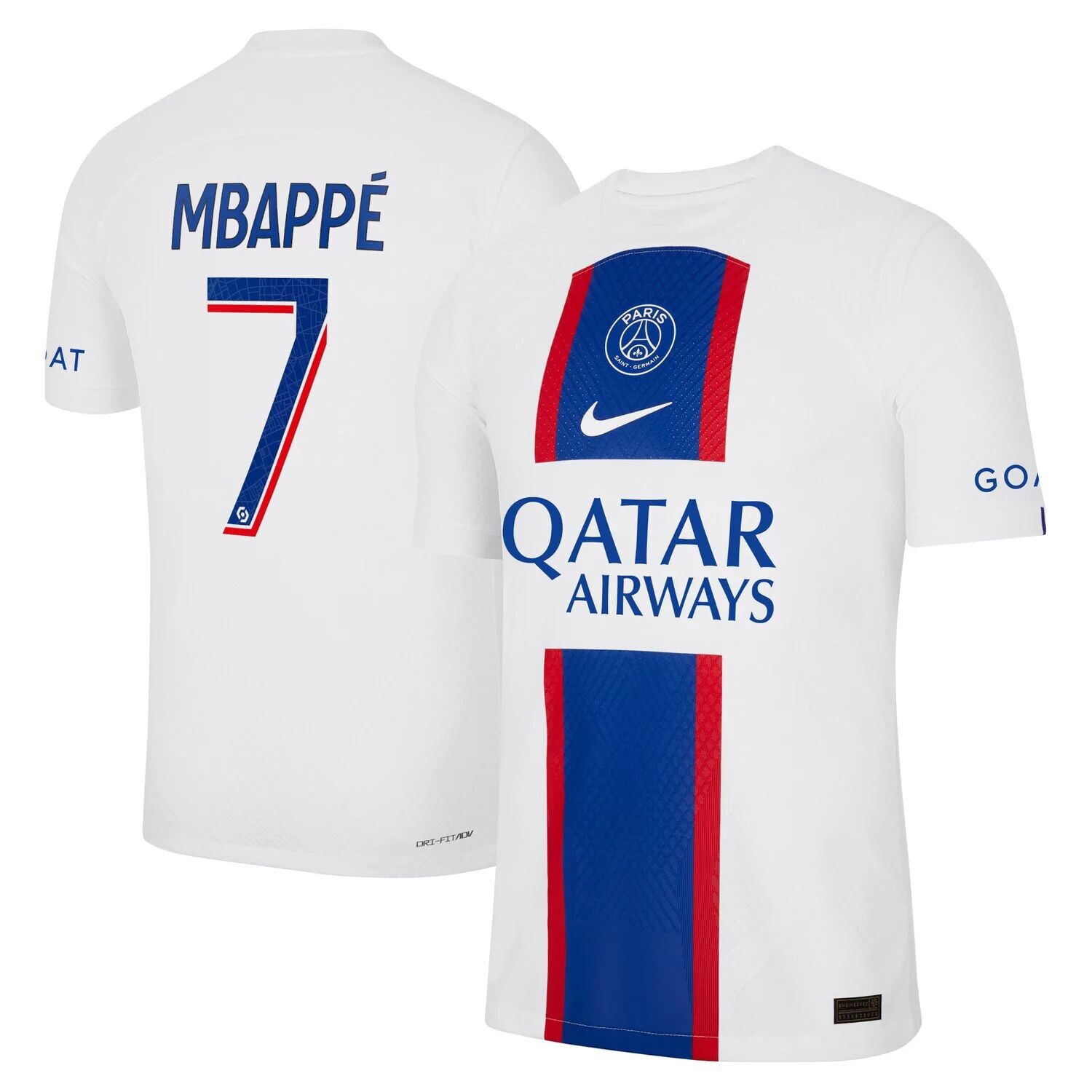 Мужская белая футболка с изображением Кайлиана Мбаппе Paris Saint-Germain 2022/23 Third Vapor Match Authentic Player Nike, Белый
Мужская белая футболка с изображением Кайлиана Мбаппе Paris Saint-Germain 2022/23 Third Vapor Match Authentic Player Nike, Белый