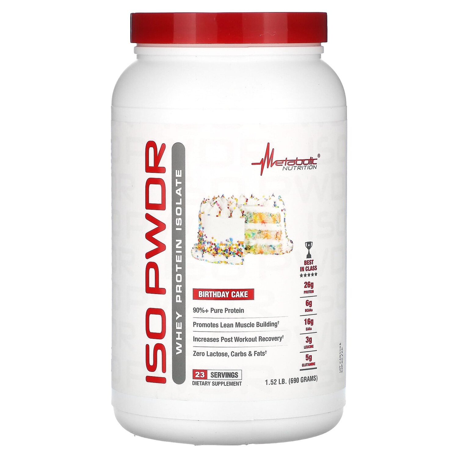 ISOpwdr, изолят сывороточного протеина, праздничный торт, 690 г (1,52 фунта), Metabolic Nutrition
ISOpwdr, изолят сывороточного протеина, праздничный торт, 690 г (1,52 фунта), Metabolic Nutrition