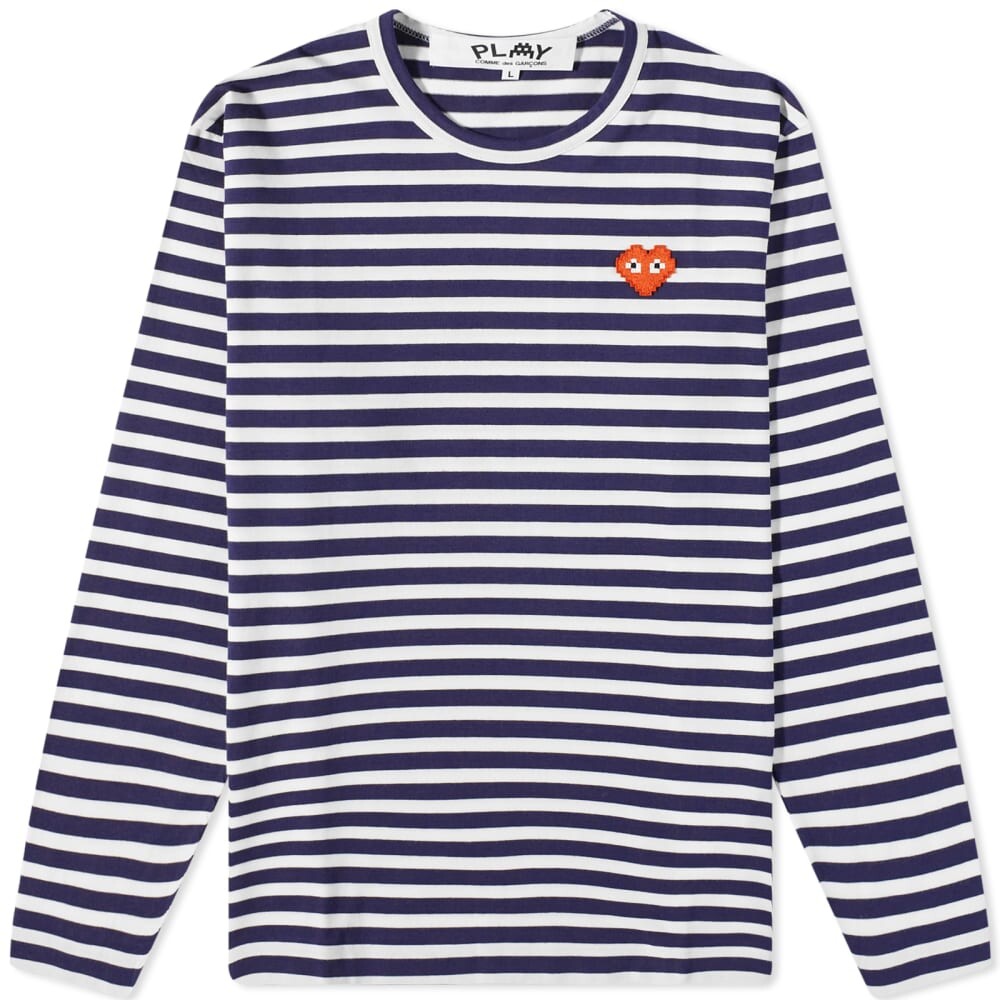 Футболка Comme des Garçons Play Invader в полоску с длинными рукавами и сердечками
Футболка Comme des Garçons Play Invader в полоску с длинными рукавами и сердечками