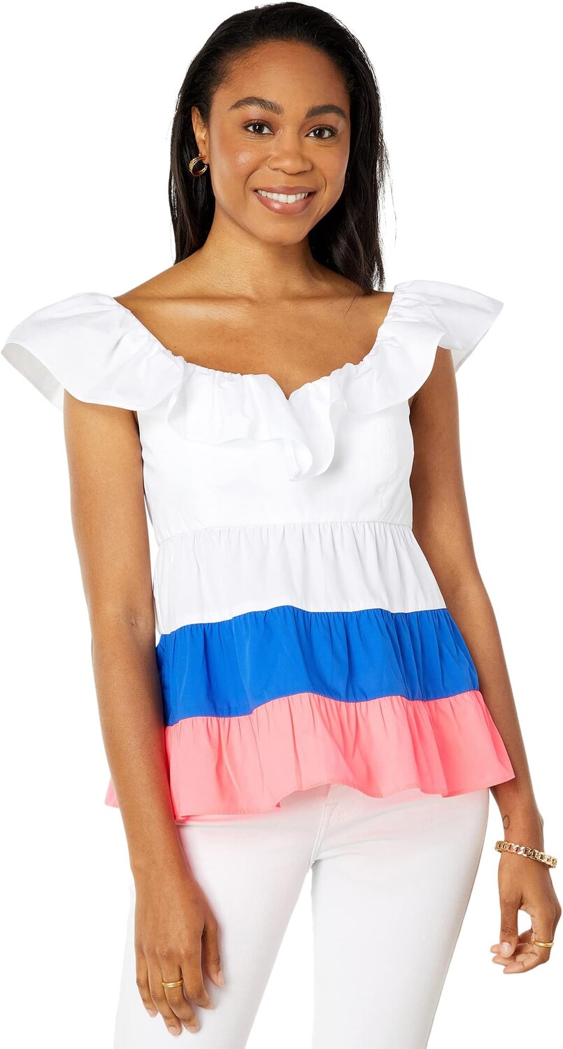 Топ Emie с рюшами Lilly Pulitzer, цвет Resort White/Borealis Blue/Lillys Coral Color-Block
Топ Emie с рюшами Lilly Pulitzer, цвет Resort White/Borealis Blue/Lillys Coral Color-Block