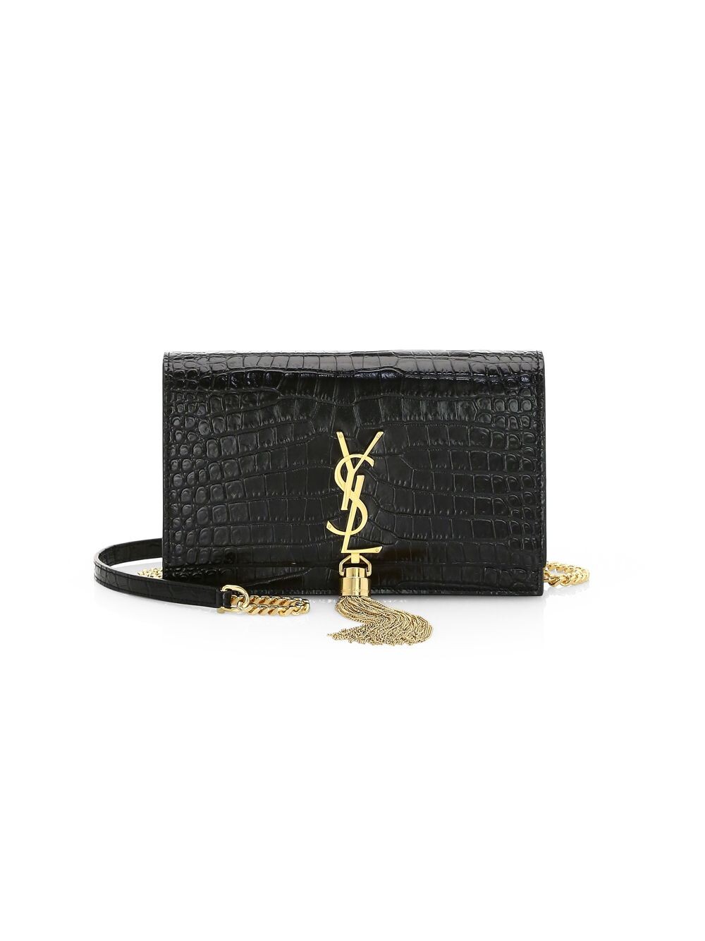Кожаная сумка на плечо Kate Tassel с тиснением под крокодила Saint Laurent, черный
Кожаная сумка на плечо Kate Tassel с тиснением под крокодила Saint Laurent, черный