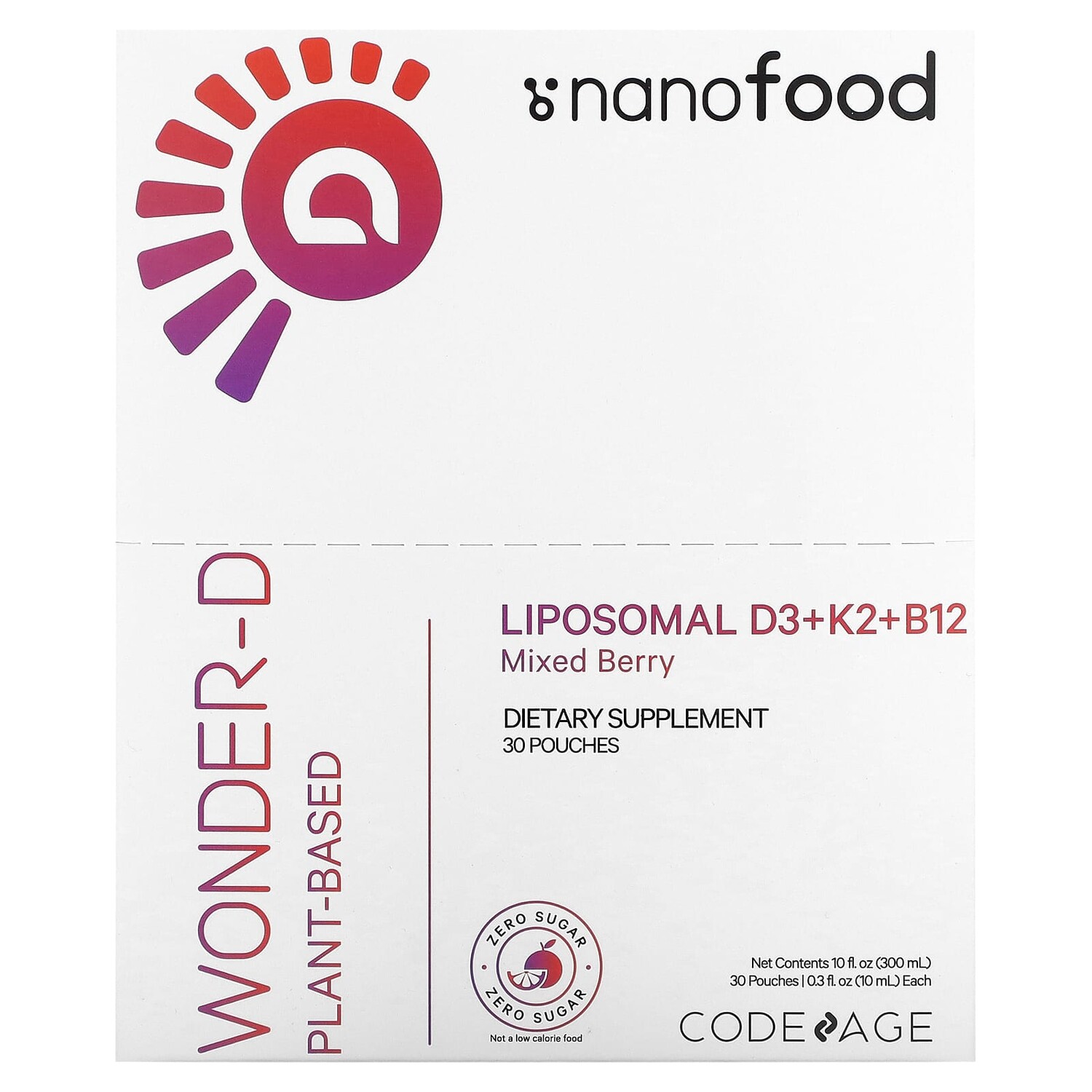 Nanofood, липосомальные витамины D3 + K2 + B12, ягодное ассорти, 30 пакетиков по 10 мл (0,3 жидк. Унции), Codeage
Nanofood, липосомальные витамины D3 + K2 + B12, ягодное ассорти, 30 пакетиков по 10 мл (0,3 жидк. Унции), Codeage
