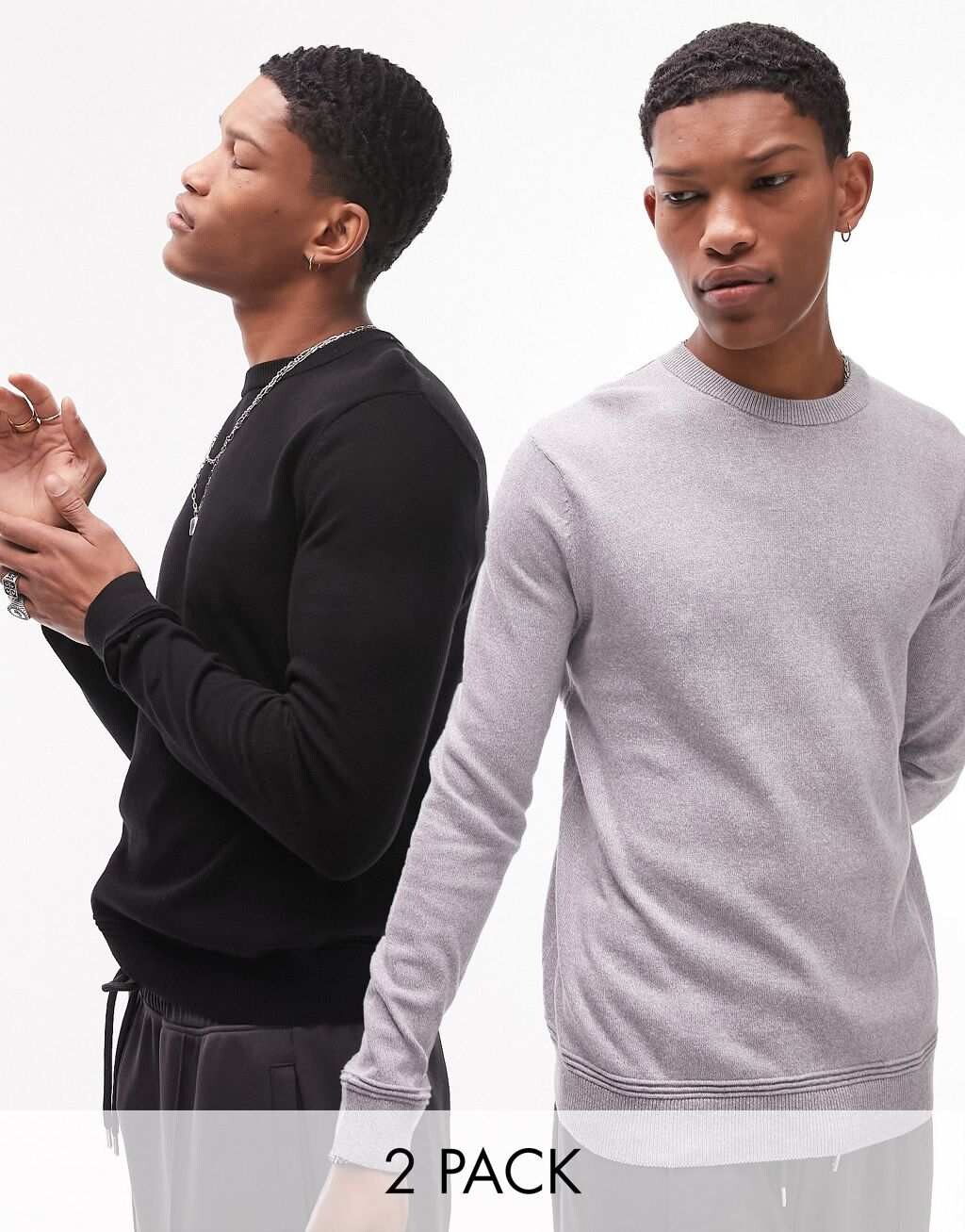 Набор трикотажных джемперов с круглым вырезом Topman Essential черного и серого цвета, Черный
Набор трикотажных джемперов с круглым вырезом Topman Essential черного и серого цвета, Черный