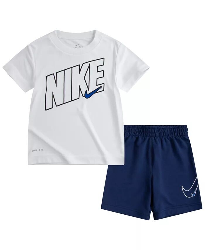 Комфортный комплект из футболки и шорт Dri-Fit для маленьких мальчиков Nike, синий
Комфортный комплект из футболки и шорт Dri-Fit для маленьких мальчиков Nike, синий