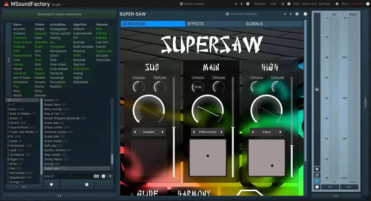 Плагин виртуальных инструментов и эффектов MeldaProduction MSoundFactoryLE — библиотека LE
Плагин виртуальных инструментов и эффектов MeldaProduction MSoundFactoryLE — библиотека LE
