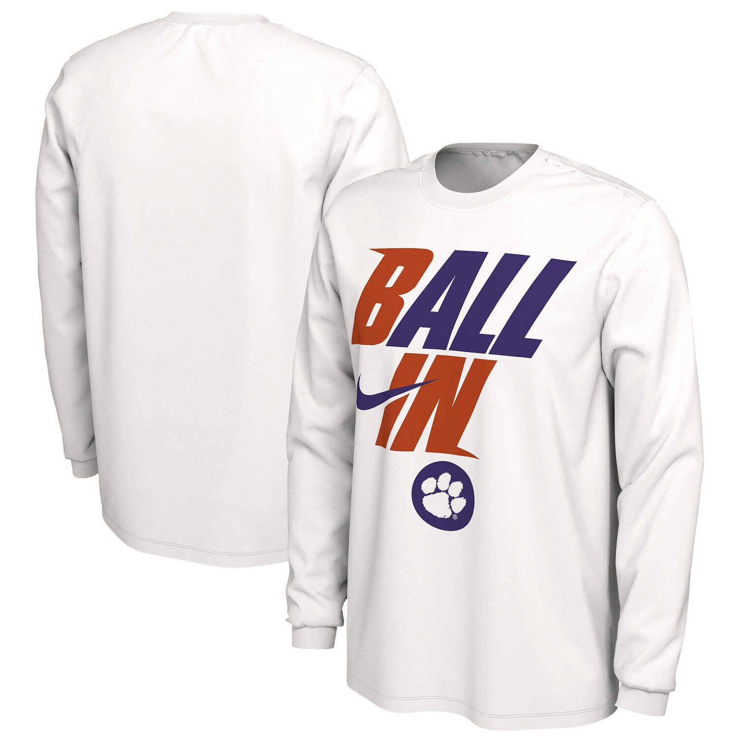 Мужская белая футболка с длинным рукавом Clemson Tigers Ball In Bench Nike, Белый
Мужская белая футболка с длинным рукавом Clemson Tigers Ball In Bench Nike, Белый