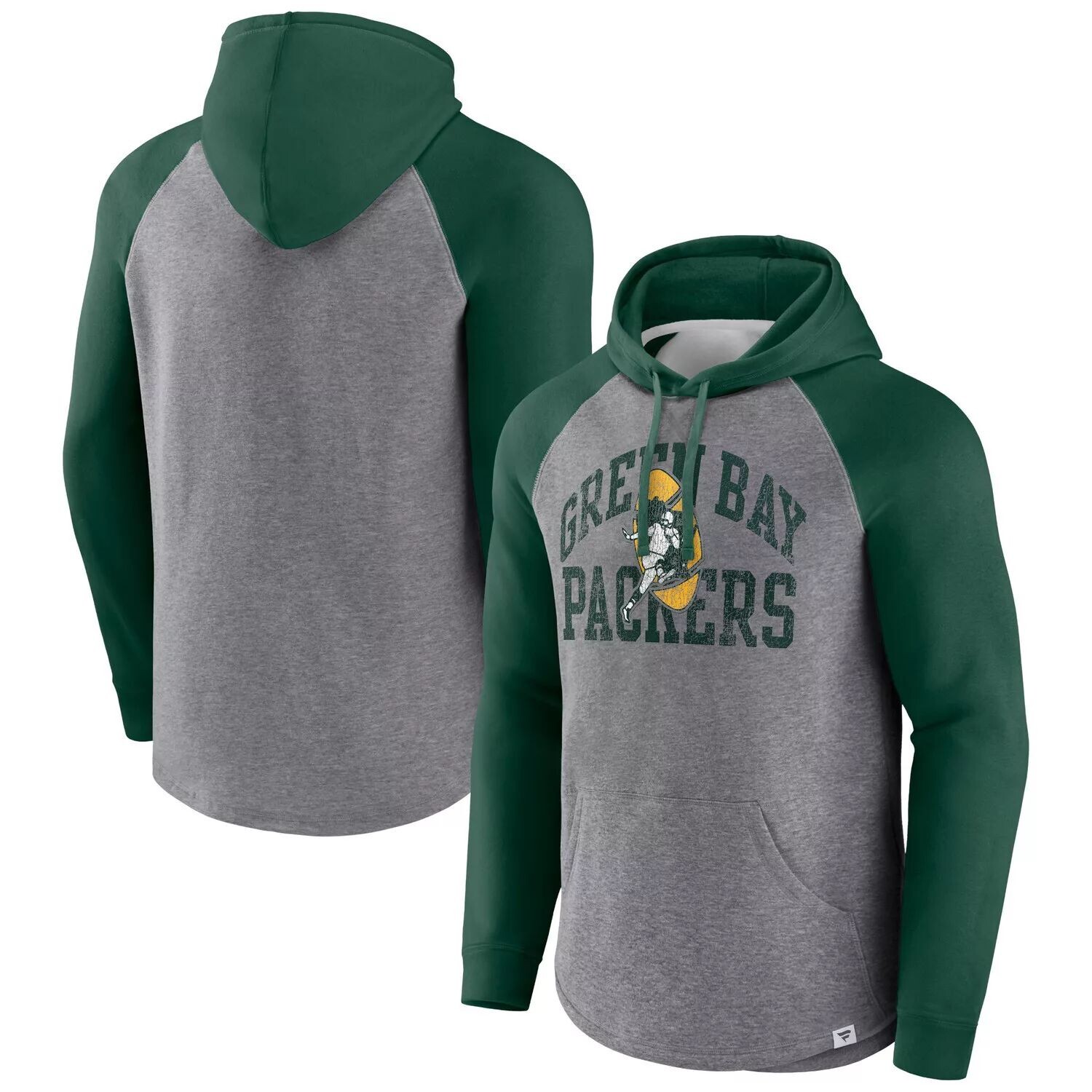 Мужской фирменный пуловер с капюшоном цвета реглан и серо-хизер Green Bay Packers Fanatics
Мужской фирменный пуловер с капюшоном цвета реглан и серо-хизер Green Bay Packers Fanatics