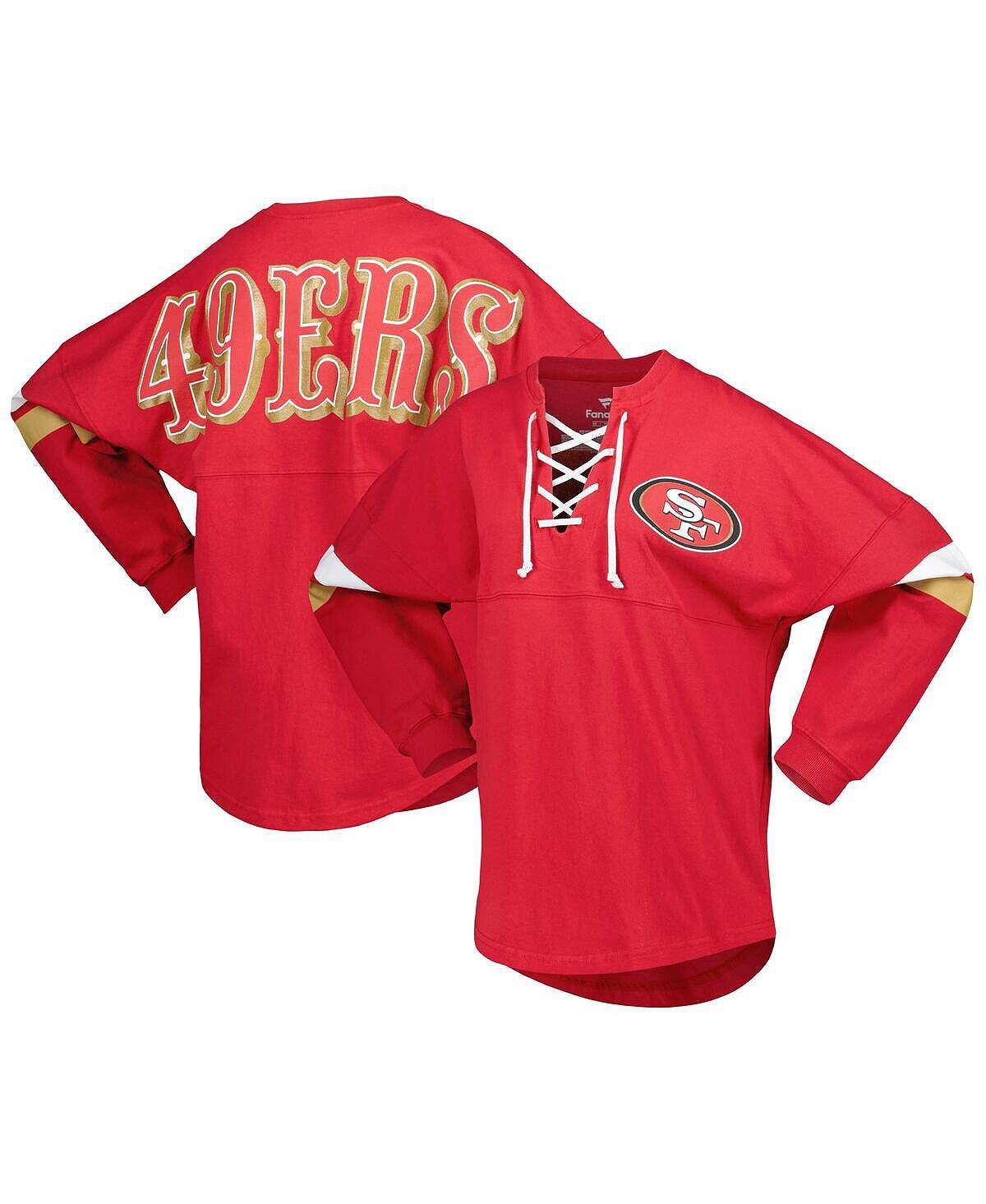 Женская фирменная футболка Scarlet San Francisco 49ers Spirit Jersey на шнуровке с v-образным вырезом и длинными рукавами Fanatics
Женская фирменная футболка Scarlet San Francisco 49ers Spirit Jersey на шнуровке с v-образным вырезом и длинными рукавами Fanatics
