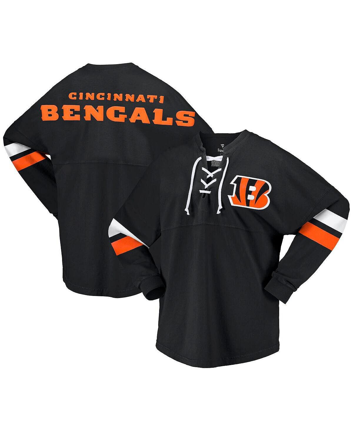 Женская черная фирменная футболка из джерси Cincinnati Bengals Spirit на шнуровке с v-образным вырезом и длинными рукавами Fanatics, черный
Женская черная фирменная футболка из джерси Cincinnati Bengals Spirit на шнуровке с v-образным вырезом и длинными рукавами Fanatics, черный